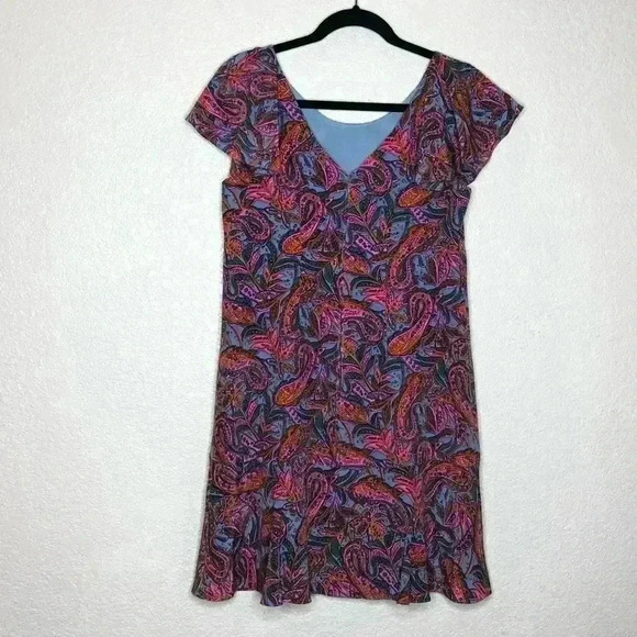 J. Crew Silk Dress Paisley Vibrant Pink Blue Ruffle Sleeves Short Mini - Picture 3 of 11